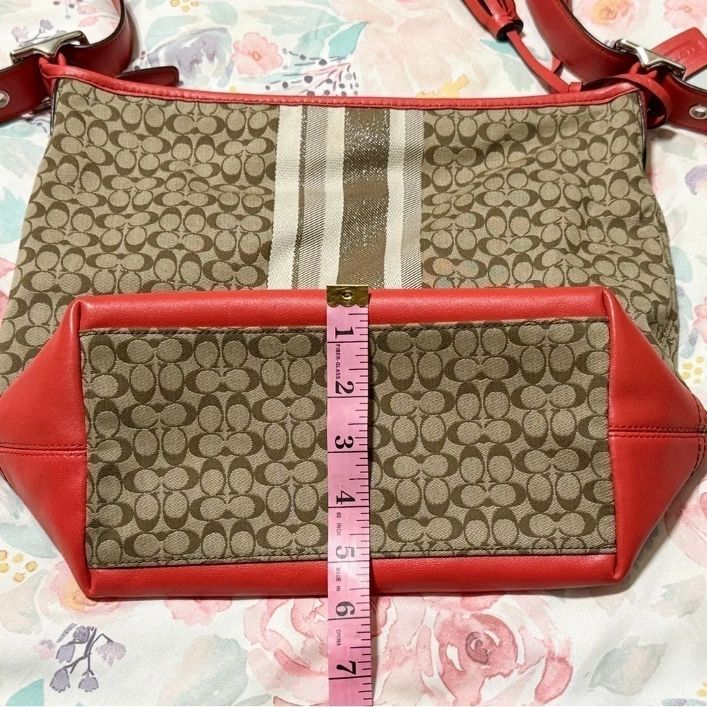 COACH Legacy Signature Stripe Shoulder Bag Purse Orange Tan Monogram Logo